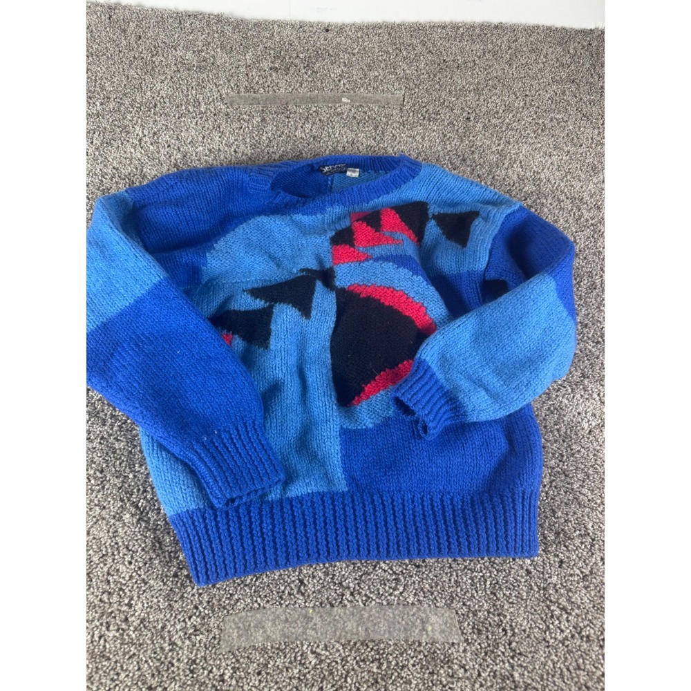 Vintage‎ Sema by EIR Sports Wool Sweater Blue Colorblock Geometric Mens Medium